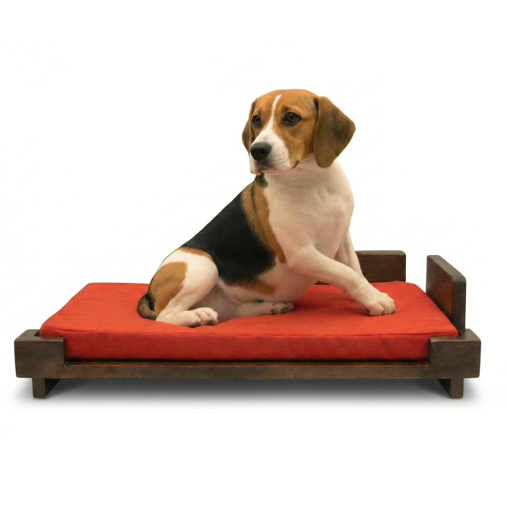 FurryLiving Barkly Bed with Cushion for Dogs (Dark Brown/Red Cushion)