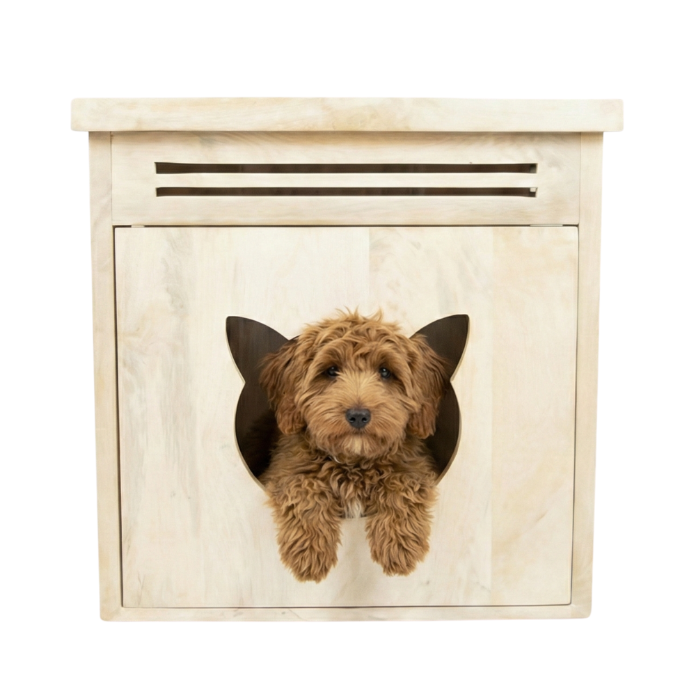 FurryLiving Meraki Cabinet with Cushion for Small Dogs and Cats (Oak/Brown Cushion)