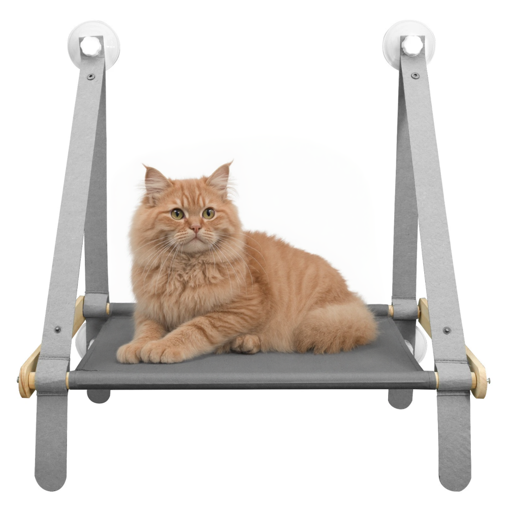 FurryLiving Mimi Window Perch & Hammock Foldable Hanging Bed with Suction Cup Mount for Cats (Oak/Grey)