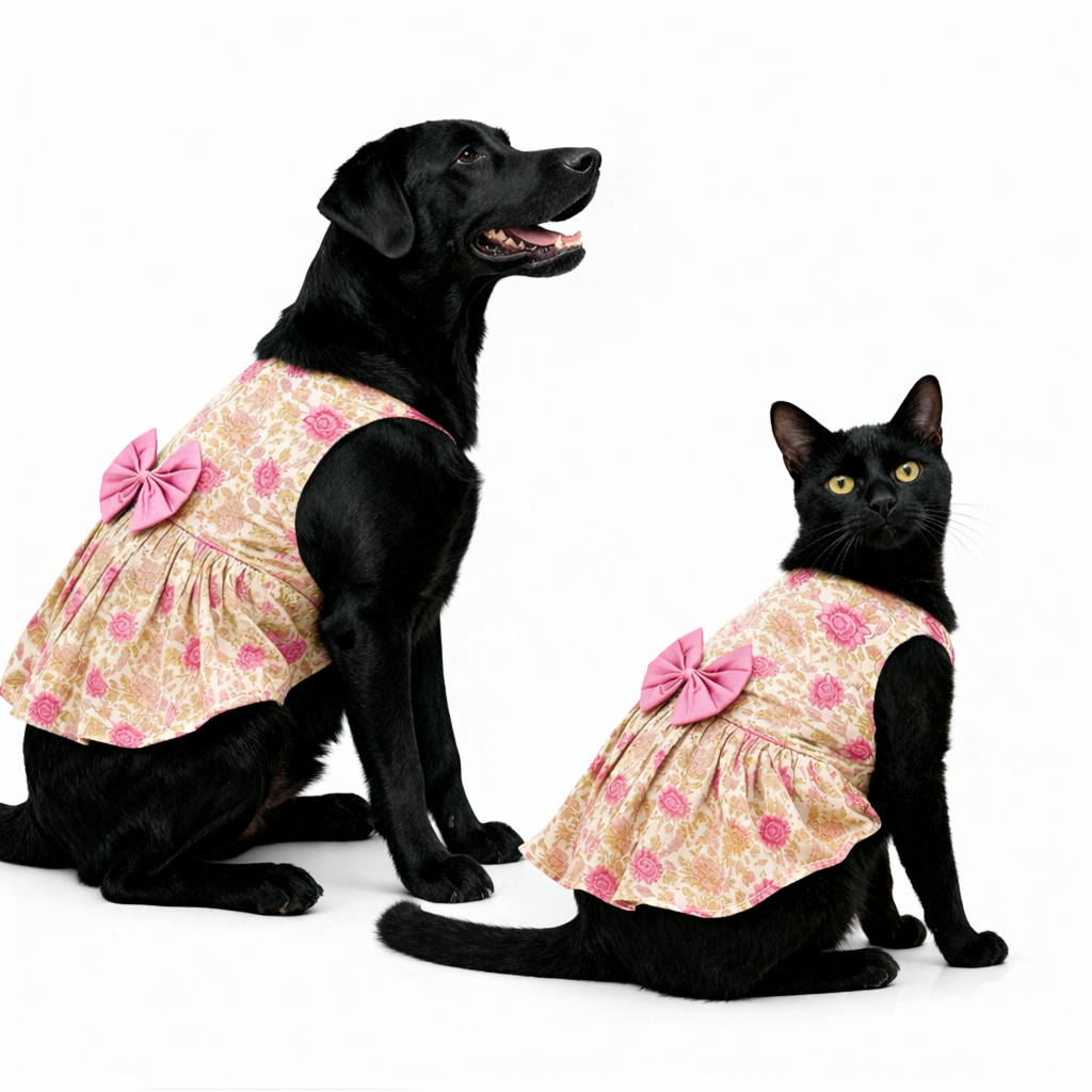 Skatrs Cotton Dress for Dogs and Cats (Off White and Pink Lotus)