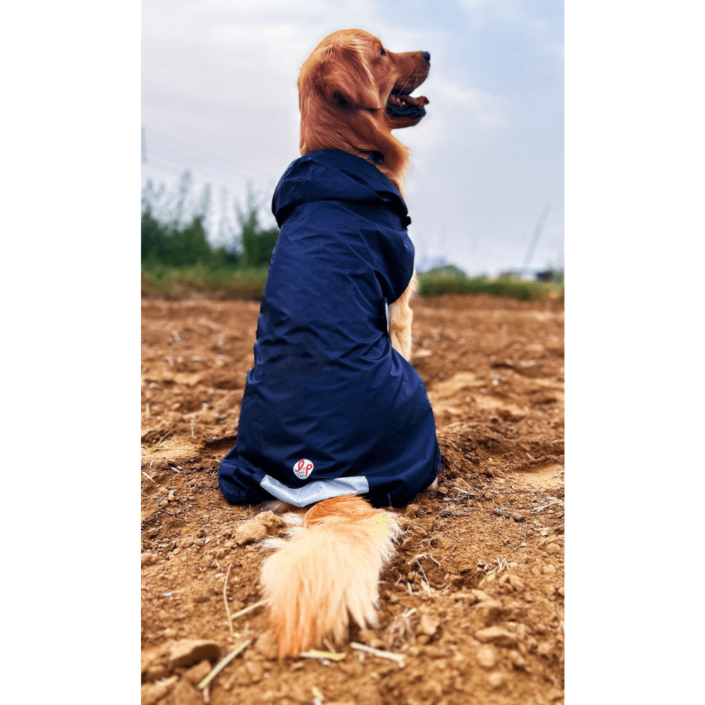 The Drizzle Deflector - Adjustable & Reflective Raincoat for Dogs by Lana Paws (Navy Blue Solid)