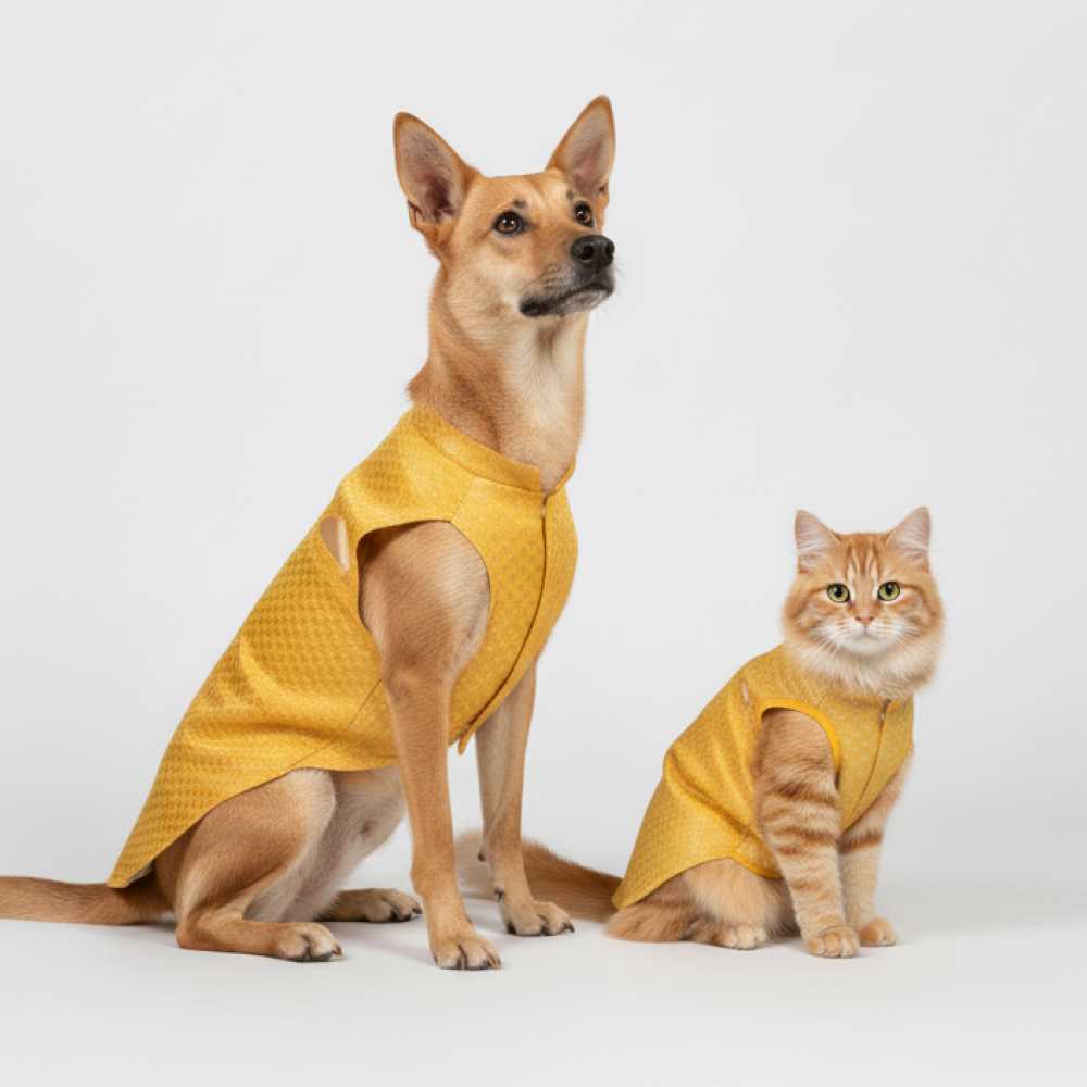 Skatrs Brocade Gold Printed Sherwani for Dogs and Cats (Yellow)