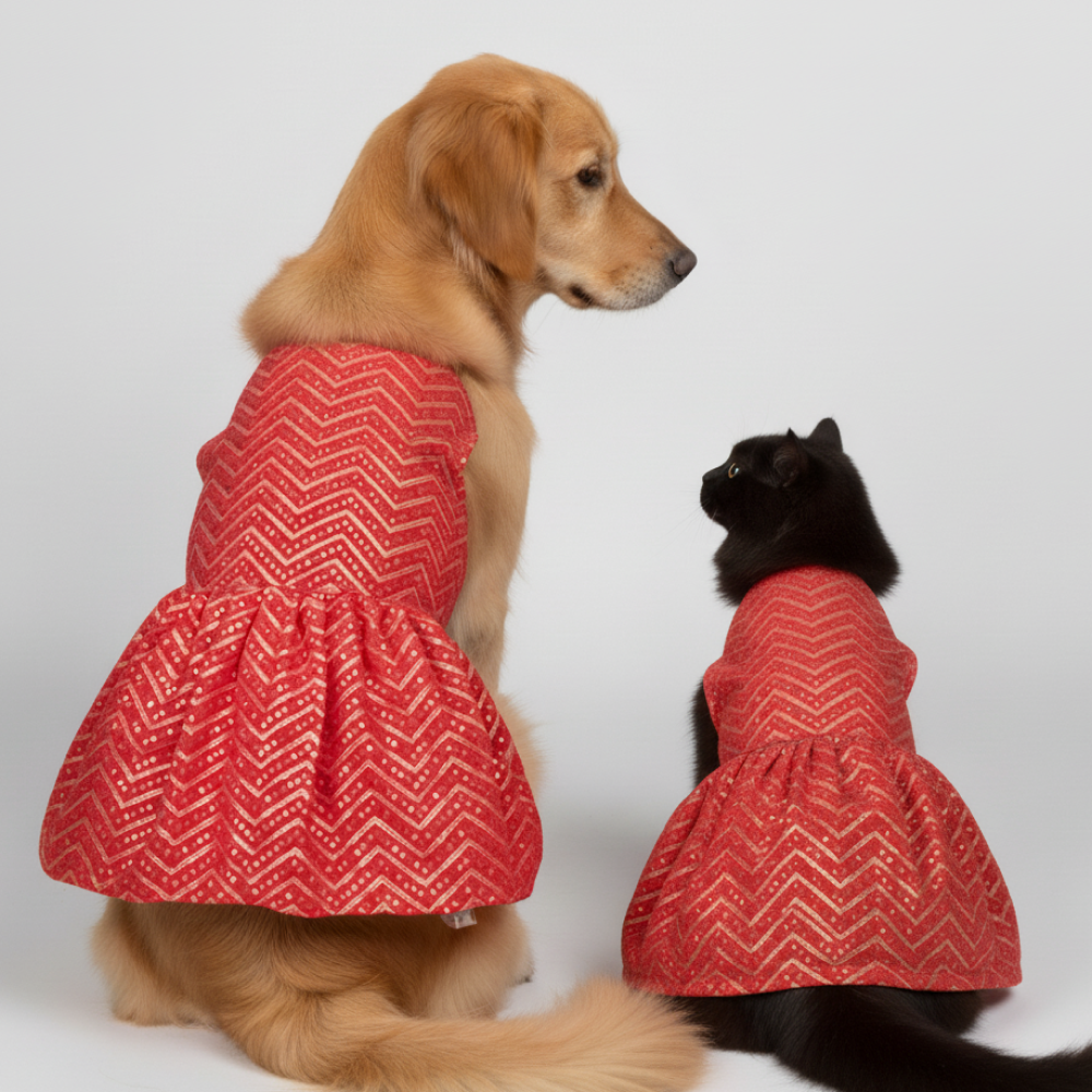 Skatrs Festive Mirror Lehenga for Cats and Dogs (Red)