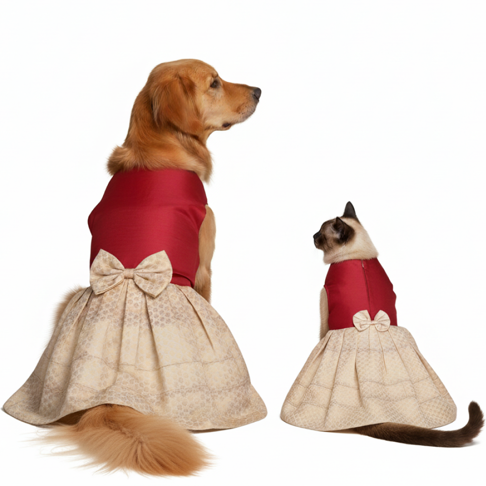Skatrs Heritage Dress for Dogs and Cats (Maroon and Off White)