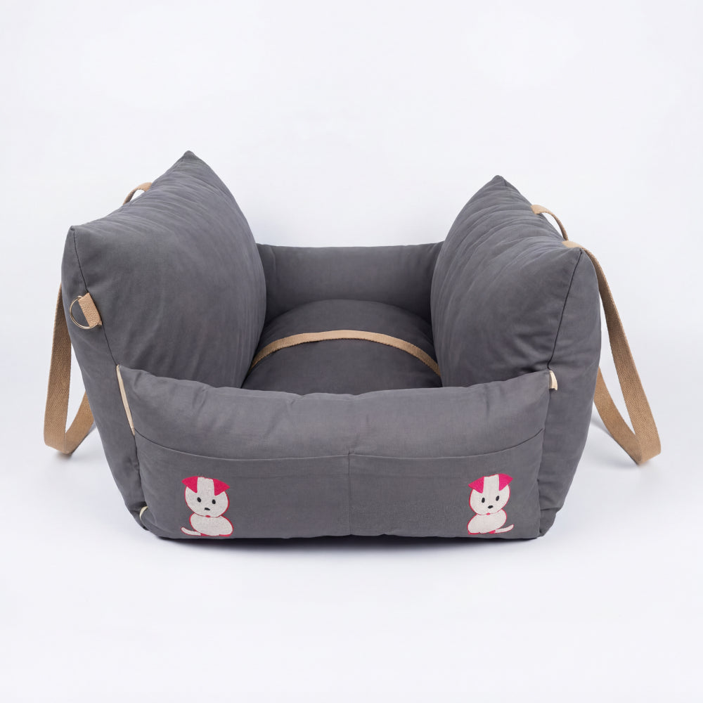 Petter World Car Travel Bed with Safety Leash for Dogs and Cats (Autumn Gray)