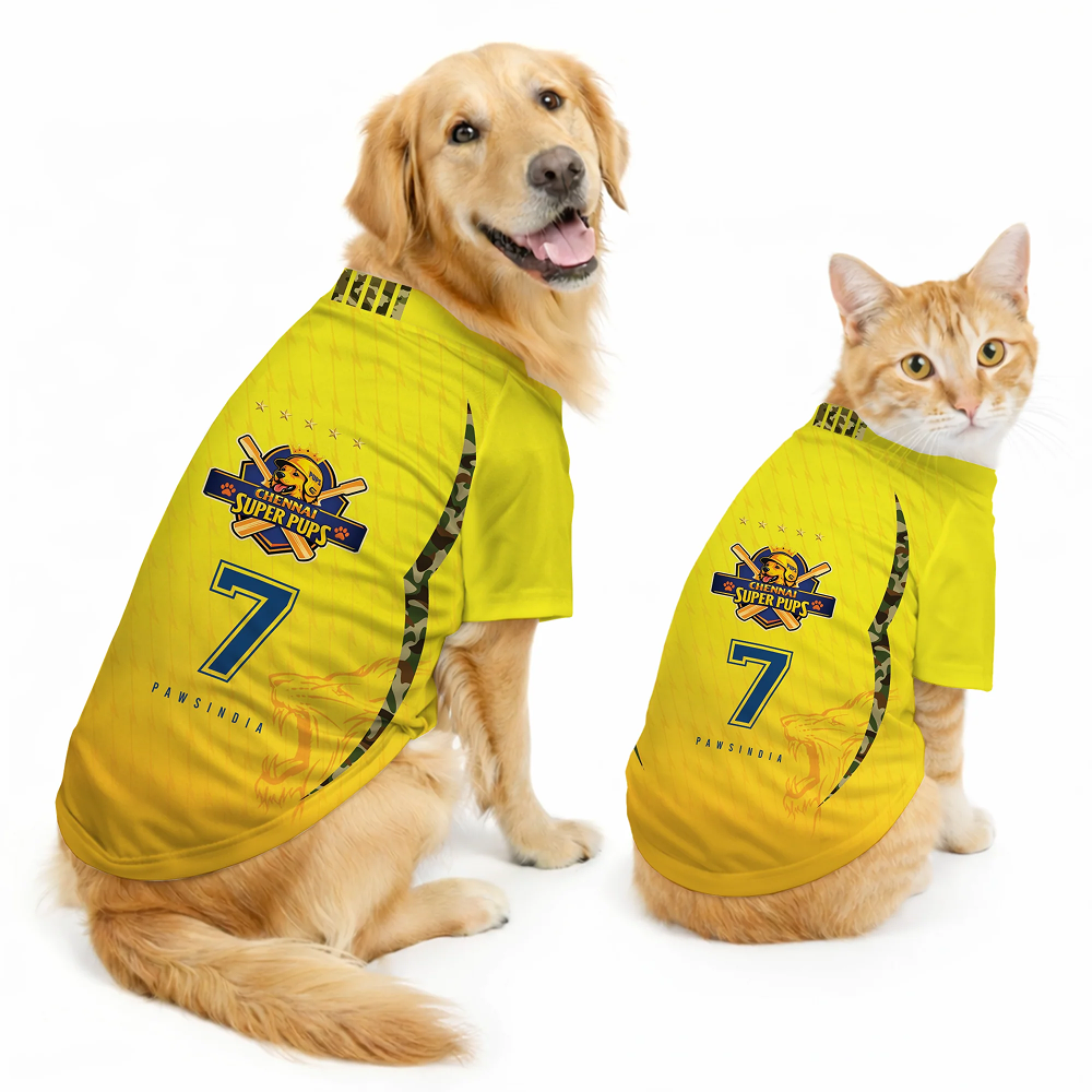 Pawsindia Chennai Super Pups T20 Pets Premier League Jersey for Cats | Indian Pet League