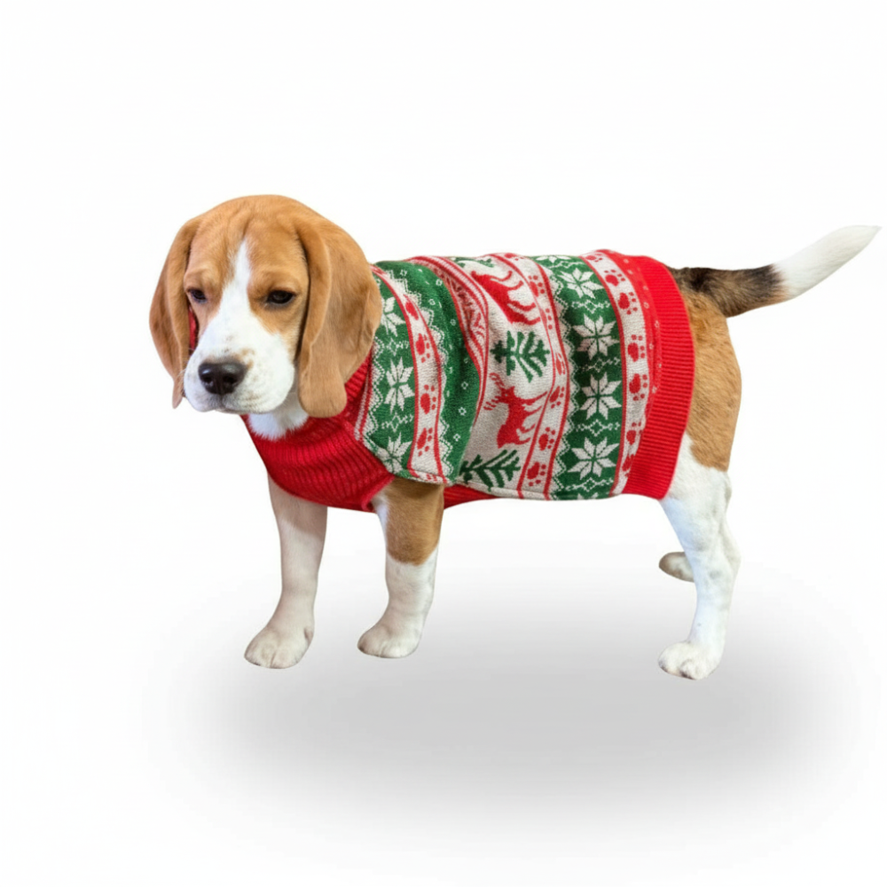 Petsnugs Nordic Knit Sweater for Dogs and Cats (Red/White/Green)