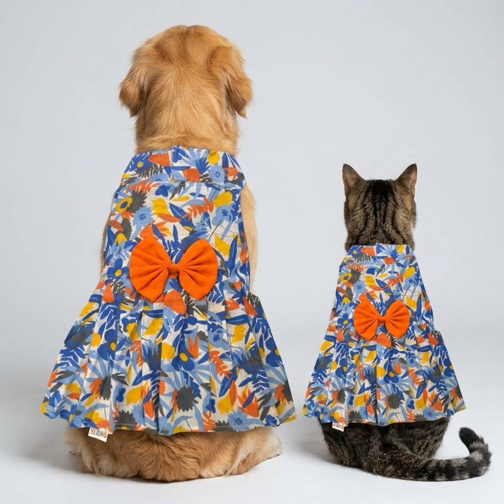 Skatrs Cotton Dress for Dogs and Cats (Blue Beach Print)